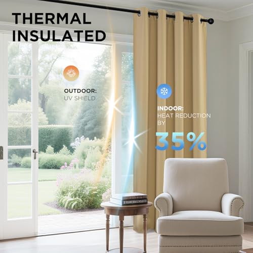 Long Blackout Curtains for Bedroom & Living Room 120 Inch 2 Panels (Beige / 52"W x 120"L (Pack of 2))