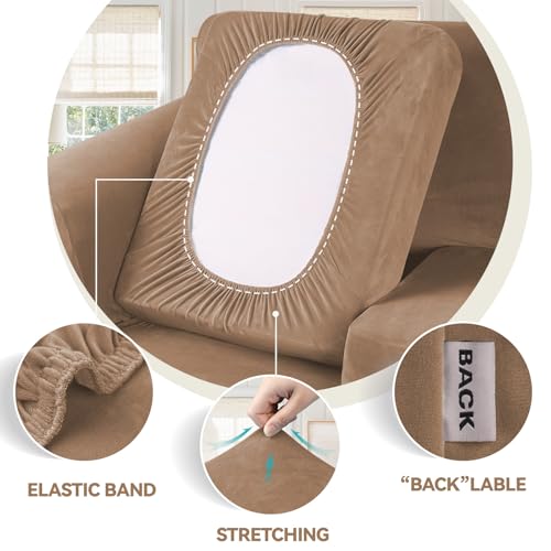 4 Pieces Couch Cover for Sofa Velvet Sofa Covers Washable (Large / Camel)
