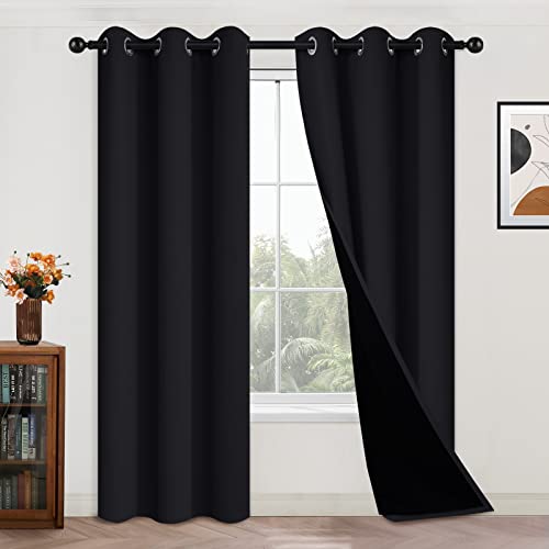 Black 100% Blackout Curtains 84 Inches Long for Bedroom 42" Wide (42"W x 84"L (Pack of 2) / Black)