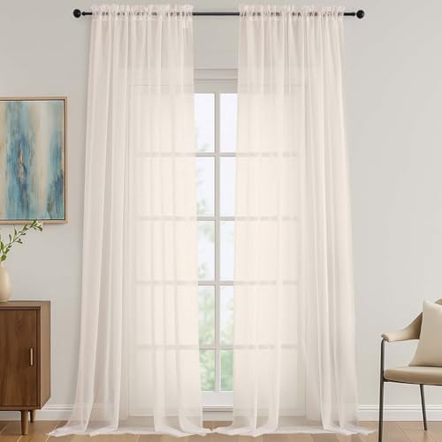Cream Sheer Curtains 120 Inches Long 2 Panels Set (Cream / 59"W x 120"L (Pack of 2))