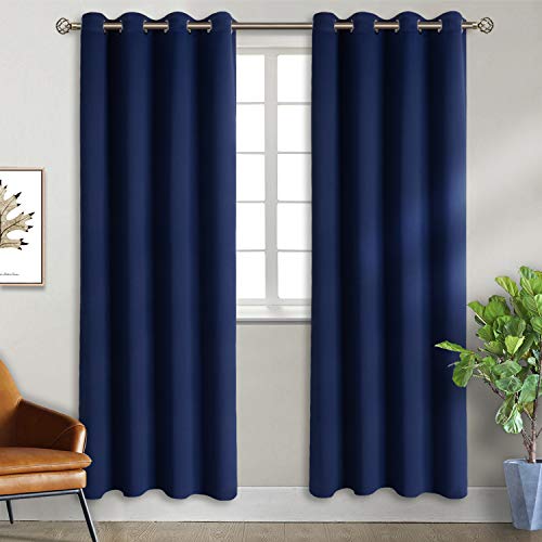 Navy Blue Blackout Curtains for Bedroom 72 Inch Long (Navy / 52"W x 72"L (Pack of 2))