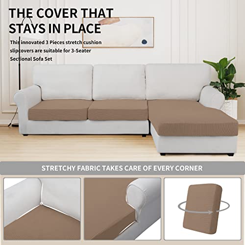 Stretch 3 Pieces Couch Cushion Covers for Sectional Sofa Left (2 Seater + 1 Chaise / Camel)