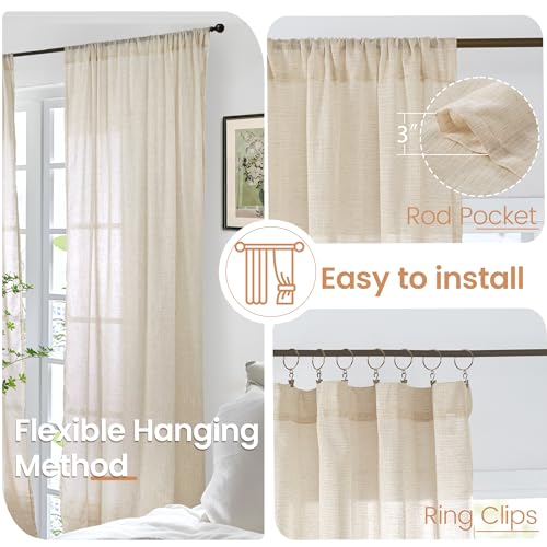 Natural Linen Curtains 90 Inches Long for Living Room (Natural / 52"W x 90"L (Pack of 2))