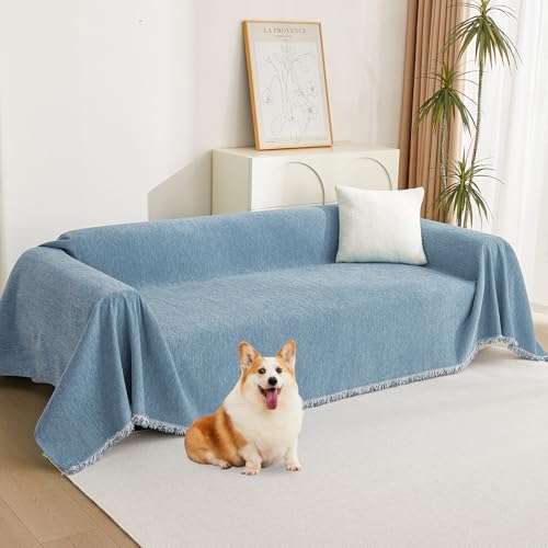 Couch Cover Sofa Covers (91" x 118" / Tassels Edge-blue)