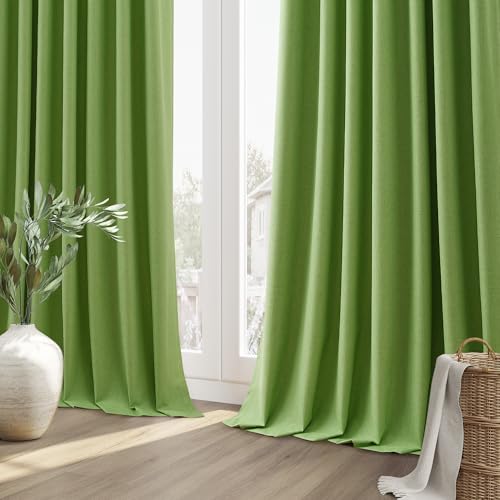 100% Blackout Curtains 84 Inch Length 2 Panels Set for Living Room Bedroom Back Tab Thermal Insulated Black Out Linen Drapes Room Darkening Lime Green (Lime Green / 52"W x 84"L (Pack of 2))