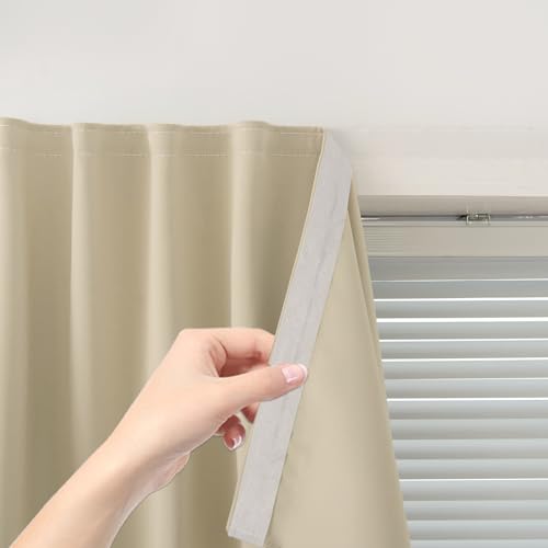 Self Adhesive Portable Blackout Curtains for Bedroom Easy to Install Window Thermal Lnsulated Kitchen Room Darkening Small Window Curtains (47"W x 71"L (Pack of 1) / Beige)