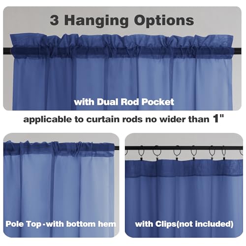 Royal Blue Sheer Valances for Windows (Royal Blue / 42"W x 16"L (Pack of 2))