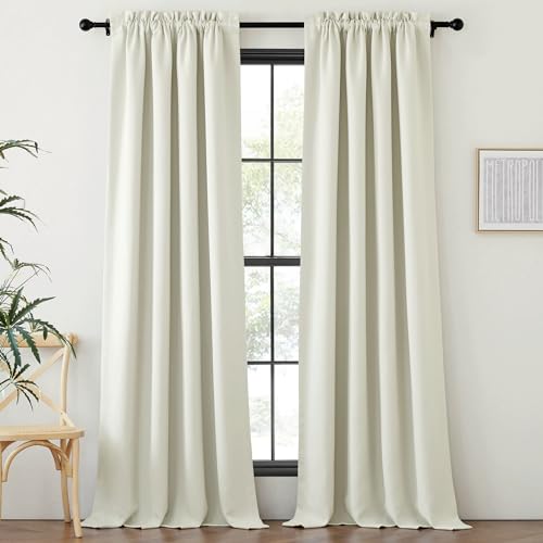 Room Darkening Bedroom Curtains 96 inches Long (Linen Natural / 52"W x 96"L (Pack of 2))