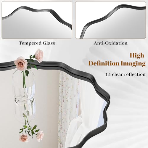 Wavy Round Mirror (Black / 24"L x 24"W)