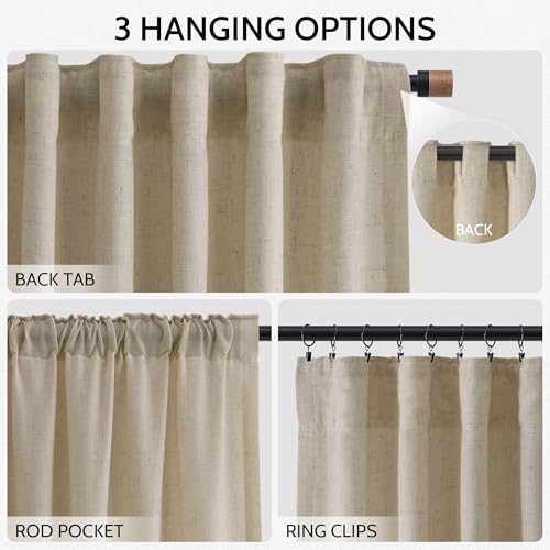 Eggshell Beige Linen Curtains for Living Room 98 Inches Long Light Filtering Semi Sheer Curtain Back Tab Rustic Farmhouse Decor Burlap Luxury Boho Drapes for Bedroom Dinner Room 52x98 (52"W x 98"L (Pack of 2) / Eggshell Beige)