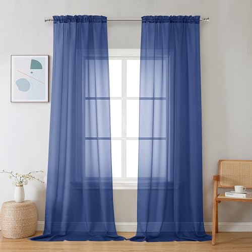 Royal Blue Sheer Curtains 96 inches Long 2 Panels (Royal Blue / 42"W x 96"L (Pack of 2))