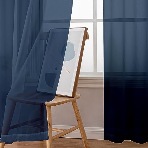 Sheer Curtains 72 Inches Long 2 Panels for Living Room (Navy Blue / 42"W x 72"L (Pack of 2))