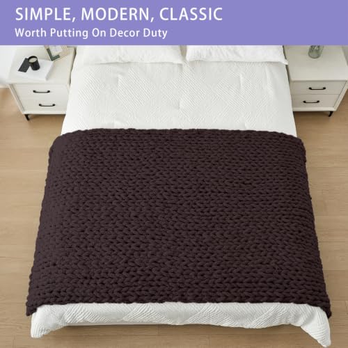 Chunky Knit Throw Blanket for Couch (Chocolate With Purple Tone / 40"x80" (Special Size Throw))