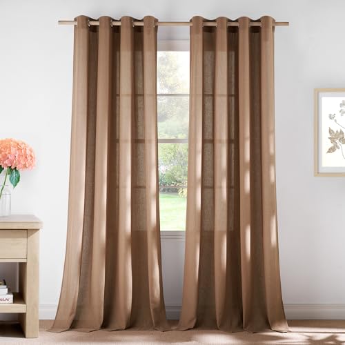 Linen Gold Brown Curtains for Living Room (Gold Brown / 55"W x 96"L (Pack of 2))