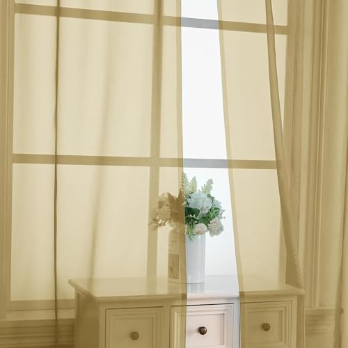 Gold Sheer Curtains 78 Inches Long 2 Panels Set for Living Room (Gold / 42"W x 78"L (Pack of 2))