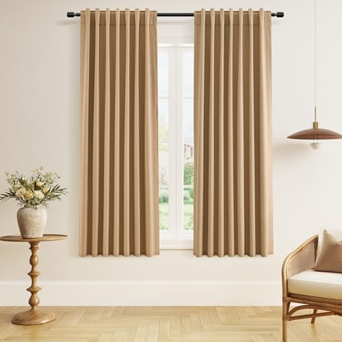 100% Blackout Linen Curtains 63 Inch Long for Bedroom Camel Brown (Camel Brown / 52"W x 63"L (Pack of 2))