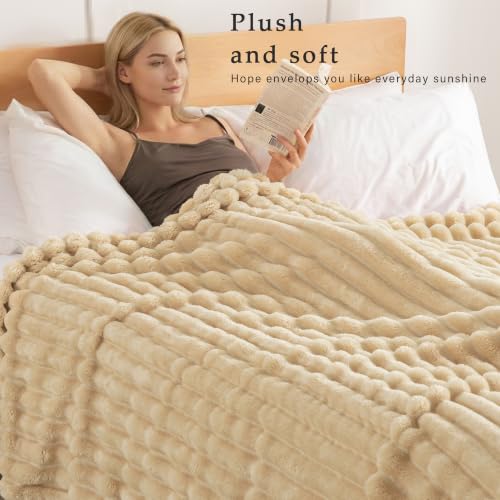Striped King Size Fleece Blanket for Bed (Beige / King ( 90x104 IN ))