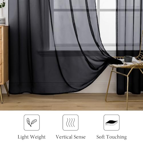 2 Panels Sheer Curtains for Living Room 54 X 96 Inches Black (Black / 54"W x 96"L (Pack of 2))