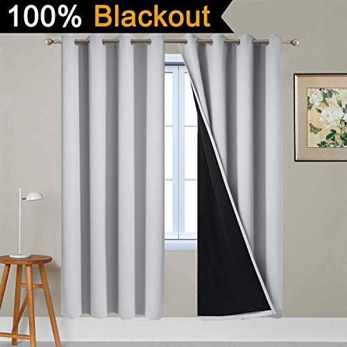 Light Grey 100% Blackout Curtains 72 Inches Long 52" Wide 2 Panel (52"W x 72"L (Pack of 2) / Light Grey)