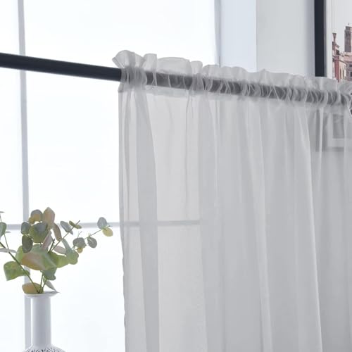 Basic Rod Pocket Sheer Voile Window Curtain Panels Silver Grey 1 Pair 2 Panels 52 Width 45 Inch Long for Kitchen Bedroom Children Living Room Yard（Silver Grey (Silver Grey / 52"W x 45"L (Pack of 2))