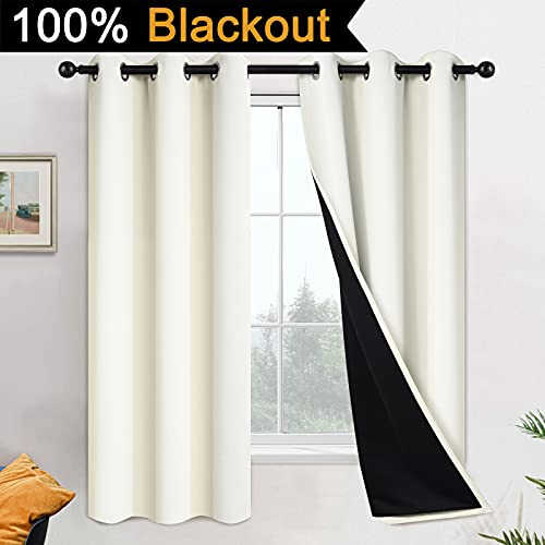 Cream 100% Blackout Curtains 63 Inches Long for Bedroom 42" Wide (42"W x 63"L (Pack of 2) / Cream)