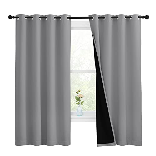 100% Blackout Curtains with Black Liners (Silver Grey / 55"W x 68"L (Pack of 2))