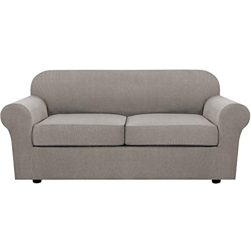 3 Piece Stretch Sofa Covers for 2 Cushion Sofa Couch Covers for Living Room Sofa Slipcovers (Medium-XL / Taupe)