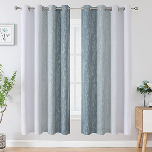 Stone Blue and Greyish White Blackout Curtains for Living Room 72 Inch Long (Stone Blue and Greyish White / 52"W x 72"L (Pack of 2))