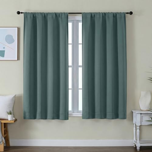 Ava Dark Green Short Blackout Curtains for Bedroom 54 Inches Long 2 Panels Set (Dark Green / 40"W x 54"L (Pack of 2))