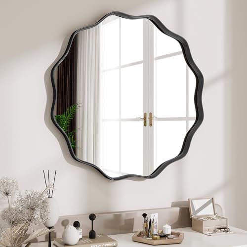 Wavy Round Mirror (Black / 20"L x 20"W)