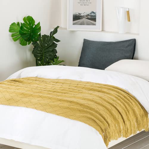 Mustard Throw Blanket 50x60 Inch Boho Knit Soft Throw Sofa Blanket (Mustard / 50"x60")