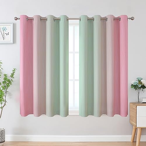 Sage Green and Pink Ombre Blackout Curtains for Bedroom (Sage and Pink / 52"W x 45"L (Pack of 2))