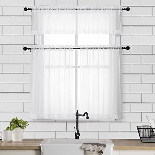 White Sheer Curtains 30 inch Length 2 Panels (White / 42"W x 30"L (Pack of 2))