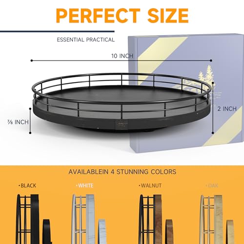 10 Inch Oak Lazy Susan Vanity Tray with Black Brushed Gold Rail (Black / 10 inches)