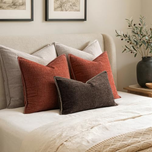 Decorative Lumbar Throw Pillow Covers 12x20 Inch Dark Brown 2 Pack (Reddish Brown / 20" x 12" (Pack of 2))