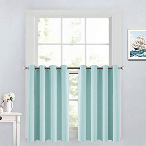 Aqua Room Darkening Window Curtains 52x36 Inch for Kitchen (Aqua / 52"W x 36"L (Pack of 2))