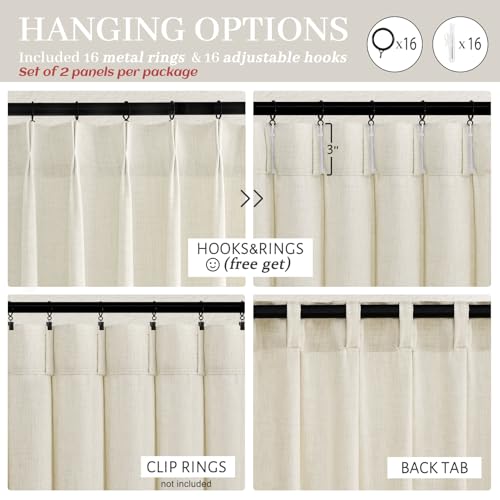 Extra Long 112 Inch Cream Pinch Pleat High Ceiling Curtains for Classroom 2 Panels Set (Cream / 40"W x 112"L( Pack of 2))