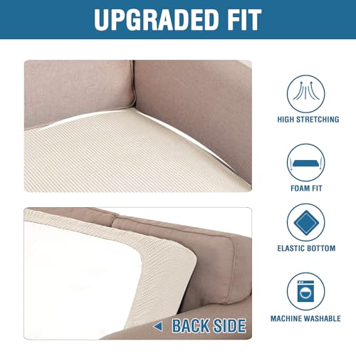 Super Stretch Individual Seat Cushion Covers Sofa Covers Couch Cushion Covers Slipcover Sets Thick Jacquard Textured Twill Fabric (Natural / 1 Cushion Loveseat)