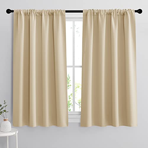 Small Window Curtains 45 inches Length for Kitchen Cafe Bathroom (Biscotti Beige / 42"W x 45"L (Pack of 2))