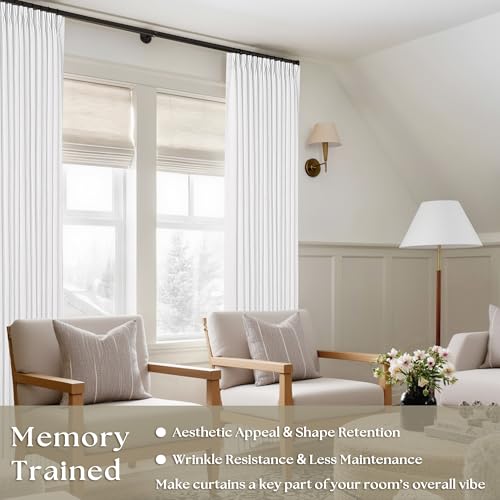 Extra Long Snow White Pinch Pleated 132 Inch Linen Curtains (Snow White / 40"W x 132"L (Pack of 2))