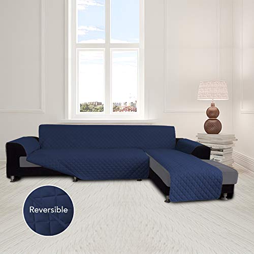 Reversible L Shape Sectional Couch Cover (X-Large / Navy/Navy)