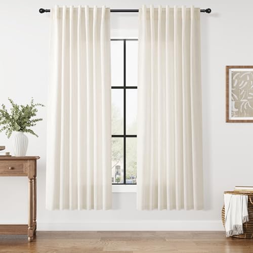 Modern Linen Curtains for Living Room 72 Inches Long Light Filtering Semi Sheer Curtain Back Tab Neutral Luxury Modern Farmhouse Decor Linen Blend Drapes for Bedroom 52x72 (52"W x 72"L (Pack of 2) / Modern Linen)