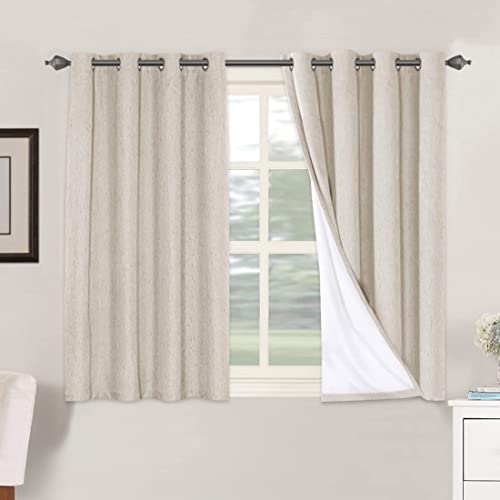 100% Blackout Linen Curtains 45" L 2 Panels Natural (Natural / 52"W x 45"L (Pack of 2))