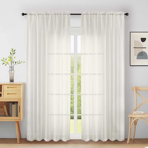 Extra Wide Ivory Sheer Curtains 90 Inches Long 2 Panels (59"W x 90"L (Pack of 2) / Ivory)