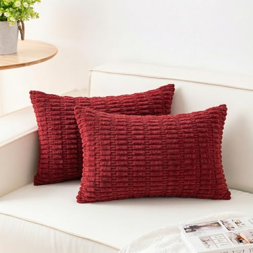Pack of 2 Corduroy Decorative Throw Pillow Covers 12x20 Inch (Wine Red / 20" x 12" (Pack of 2))