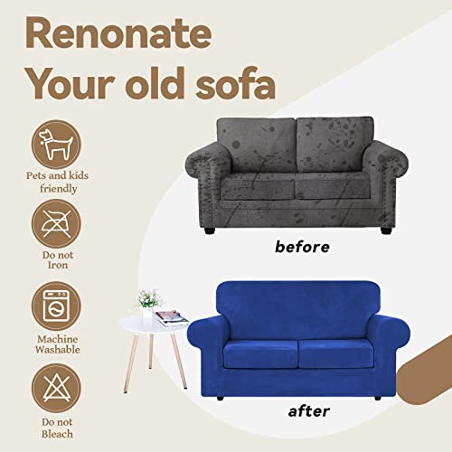 Velvet Stretch 3 Pieces Couch Cover for Sofa Washable (Medium / Royal Blue)