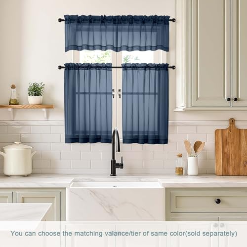 Navy Blue Small Sheer Curtains 2 Panels Set (42"W x 36"L (Pack of 2) / Navy Blue)