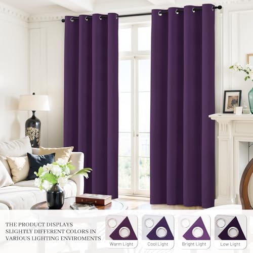 100% Blackout Curtains 52x84 inch Long Purple Window Drapes (Purple / 52"W x 84"L (Pack of 2))