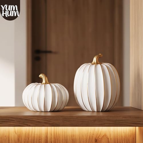 2Pcs Resin Pumpkin Figurines (Gold Stripe Pumpkin)