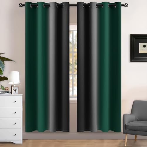 Dark Green Black Ombre Curtains 52x72Inche Long 2 (52"W x 72"L (Pack of 2) / Dark Green and Black)